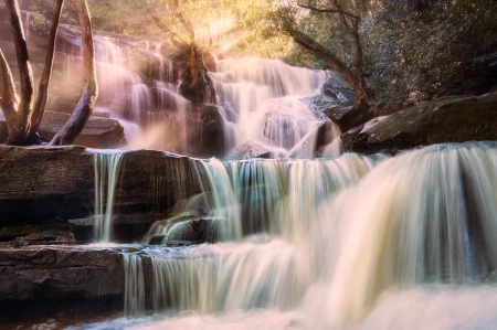 First light after a week of rain at Somersby Falls, Australia - river, cascades, water, rocks