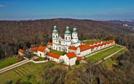 Monastery in Poland - aerial, church, Poland, monastery