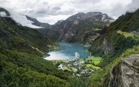 Fjord in Norway - fjord, clouds, Norway, mountains