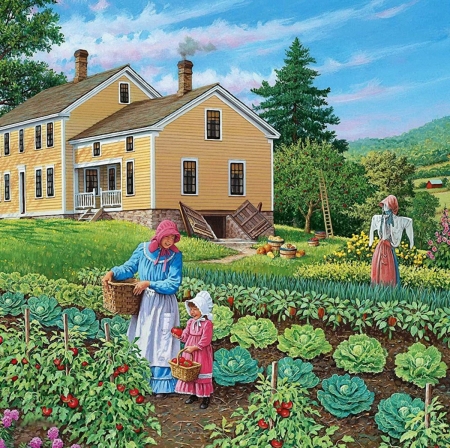 Fruits of Labor - garden, house, tree, woman