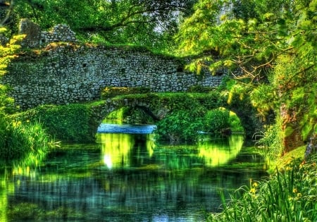 old stone bridge - forest, nature, green, bridge