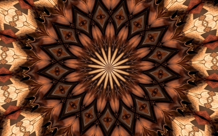 Fractal - abstract, brown, digital art, mandala, fractal