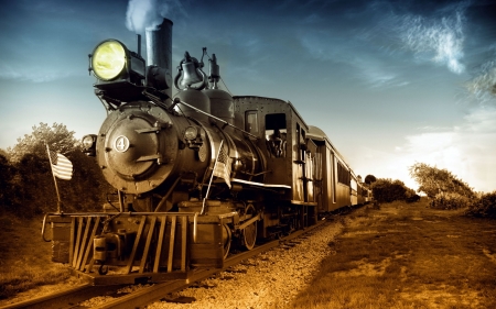 Nastolgic Steam Train - train, grass, strain, track