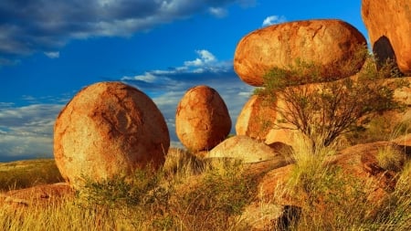 Devil's Marbles, Australia - clouds, landscape, sea, rocks, sky