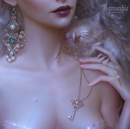 Tenderness that hurts (detail) - detail, key, cornacchiaart, olga cornacchia, tenderness, cornacchia art, jewel, creature, superb, frumusete, fantasy, hand, luminos