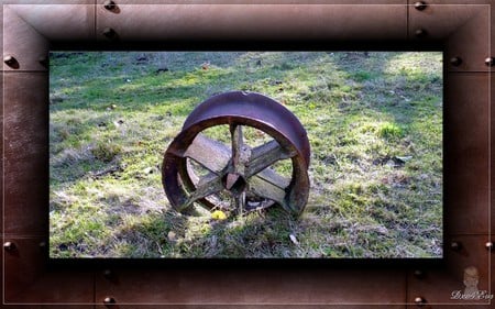 Old Wheel - widescreen, equipment, old, field, washington, framed, antique, wheel