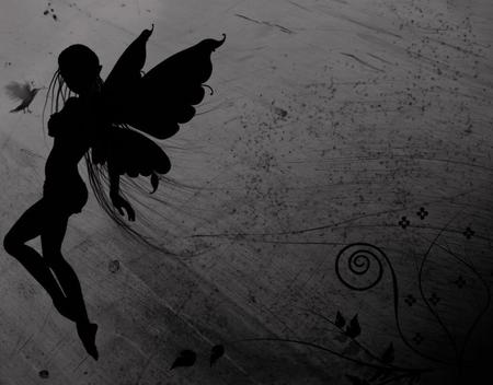 Fairy - silhouette, abstract, fairy, flowers, bird