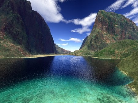 Maui Bay - sky, clouds, water, fantasy, cliffs