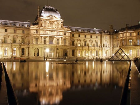 Louvre - france, paris, lights, night