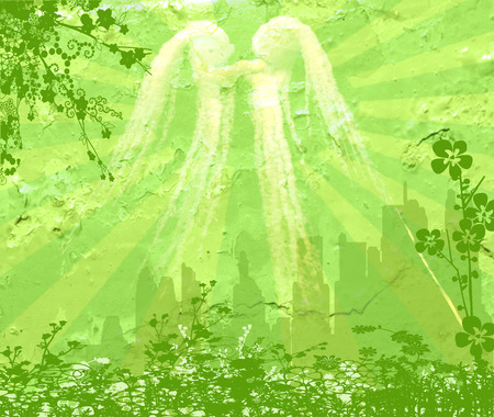 Green Reflections - abstract, green, angels, wings