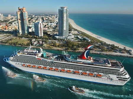 Carnival Valor Cruise Ship Passes Miami Beach - carnival valor cruise ship passes miami beach, cool