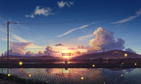 Anime drawing of a Japanese field at sunset - Other & Anime Background ...