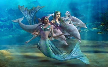 Legends - art, dgitali, dolphins, mermaids, water