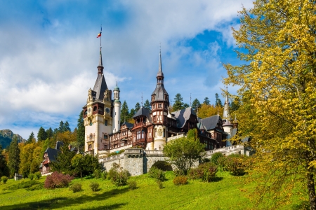 Peles Castle - peles, grass, romania, castle