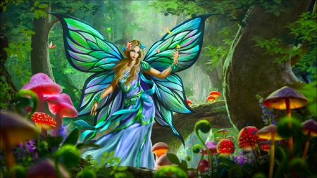 Fairyland - fantasy, woman, digital, girl, fairy, forest, art, wallpaper