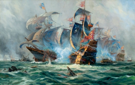 Sea Battle - sea, ships, water, battle