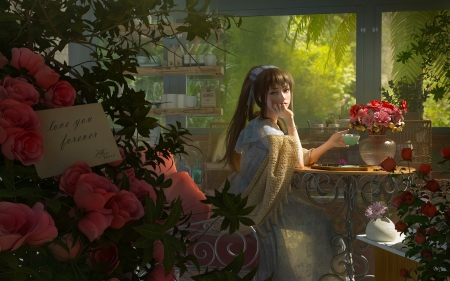 Love in the Air - digital, fantasy, art, love, wallpaper, flowers, girl