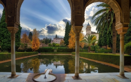 Partal Palace in Spain - arches, water, columns, palace, Spain