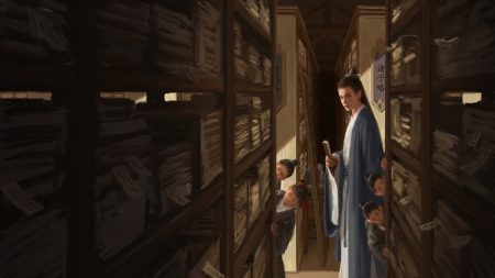 Teacher - teacher, szl, art, szlart, asian, man, dark, sz l, fantasy, luminos, library