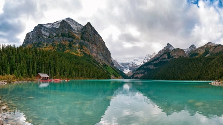 Lake Louise - clouds, water, canada, alberta, mountains, reflection, sky, banff