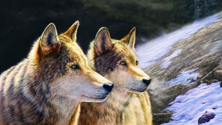 Brothers of the wild - artwork, digital, planet, predators, wolves