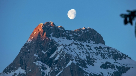 First light and the moon - Aermighorn, Switzerland