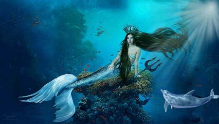 A new world - Mermaid, fantasy, blue, dreamu, Magical