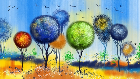 Abstract Trees - art, bright, colors, draw, firefox themes, paint, trees