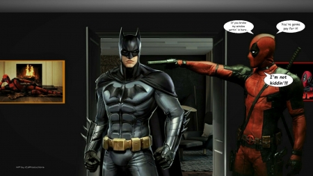 Batman vs Deadpool 2 - desktop nexus, cartoon, dc comics, deadpool, 1080p, fanart, anime, 1920x1080 only, video game, marvel comics, super heroes, desktop background, batman, hd wallpapers