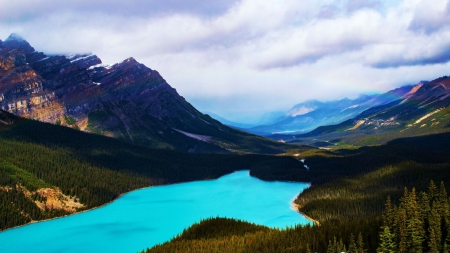 Peyto Lake, Banff National Park, Alberta - clouds, canada, landscape, mountains, sky