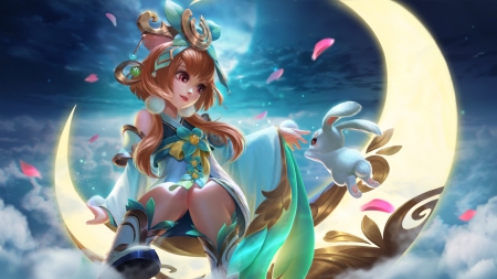 Chang'e - blue, change, cute, girl, goddesss, bunny, fantasy, moon, league of legends, luna, chang e, lol