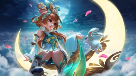 Chang'e - moon, league of legends, blue, girl, change, lol, bunny, fantasy, cute, goddesss, chang e, luna