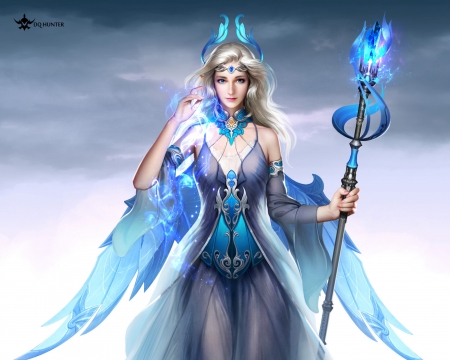 Fairy - dqhunter, blue, dq hunter, girl, frumusete, fantasy, wings, fairy, luminos