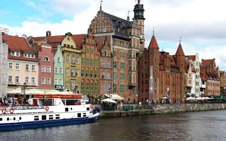 Gdansk, Poland - boat, river, Gdansk, houses, Poland