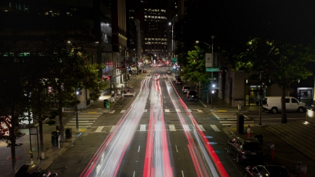 California Street Long Exposure - car lights, traffic, architecture, california, streets, long exposure