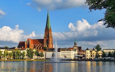 Dom of Schwerin, Germany - Germany, fountain, town, dom, lake, Schwerin, church