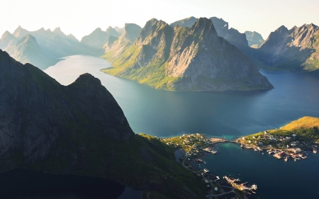 norway hofoten - reine, sea, city, mountains