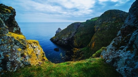 The coastline of St. Abb's Head St. Abb's, Scotland, UK - clouds, coats, sea, rocks, sky