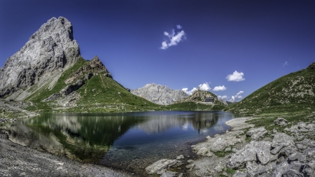 Lake Reflection - river, Nature, Reflection, Lake, sand, rocks, sky