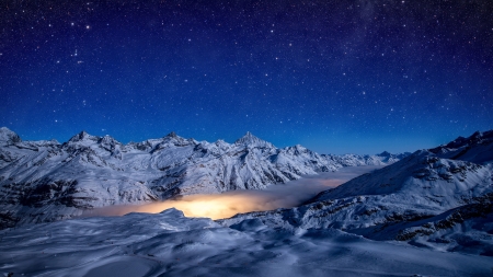 Starry Sky over Gorner Glacier - winter, Gorner, stars, glacier