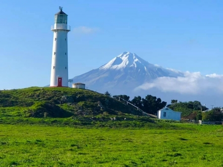 cape egmout light - 1816 year, pungrehu, farmland, snow, mountain, new zealand