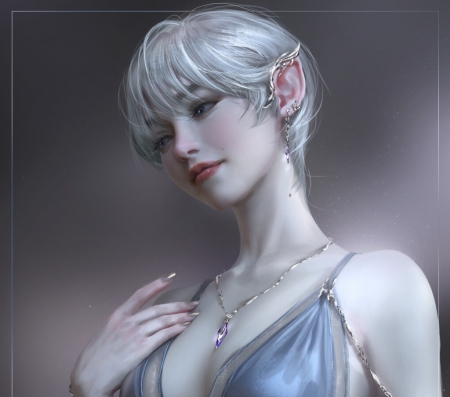 Smile - pendant, blue, frumusete, art, smile, nixeu, girl, elf, jewel, fantasy, luminos
