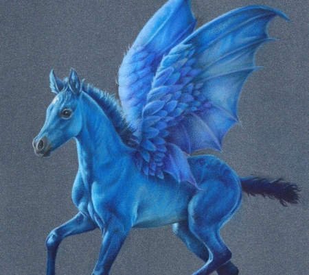 Child of the sky - blue, wings, fantasy, art, satu manninen, pegasus, luminis