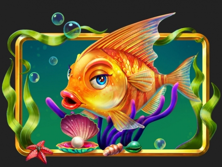 Golden Fish - fantasy, summer, green, pesti, golden, orange, fish, vara