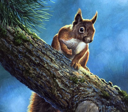 Squirrel - animal, abraham hunter, painting, art, pictura, veverita, squirrel
