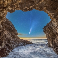 The Neowise Comet Viewed from Malibu Sea Cave, California