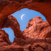 Cresent Moon Viewed Through a Double Arch