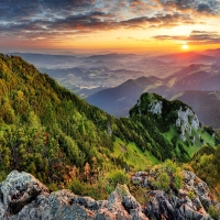 Mountain valley at sunrise