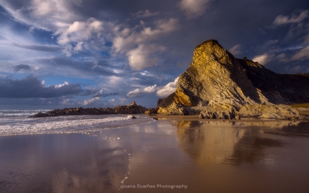 Cantabrian Coast, Spain - clouds, coast, beach, rock, sea, Spain