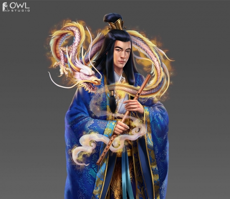 Fantasy man - asian, blue, dragon, fantasy, kimono, man, owl studio, owlstudio